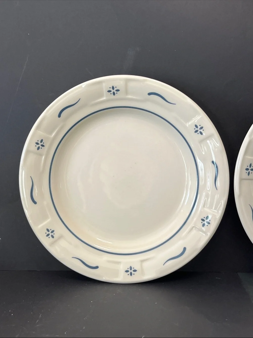 Longaberger Pottery Blue & Ivory Dinner Plates Set of 2 Made in USA